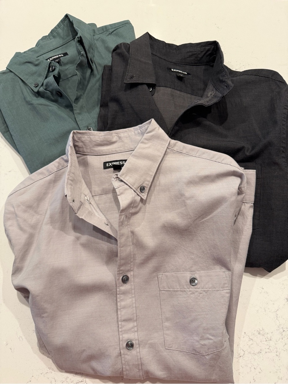 Express Men’s Button-Down Shirt Bundle - Light Gray, Black, Green